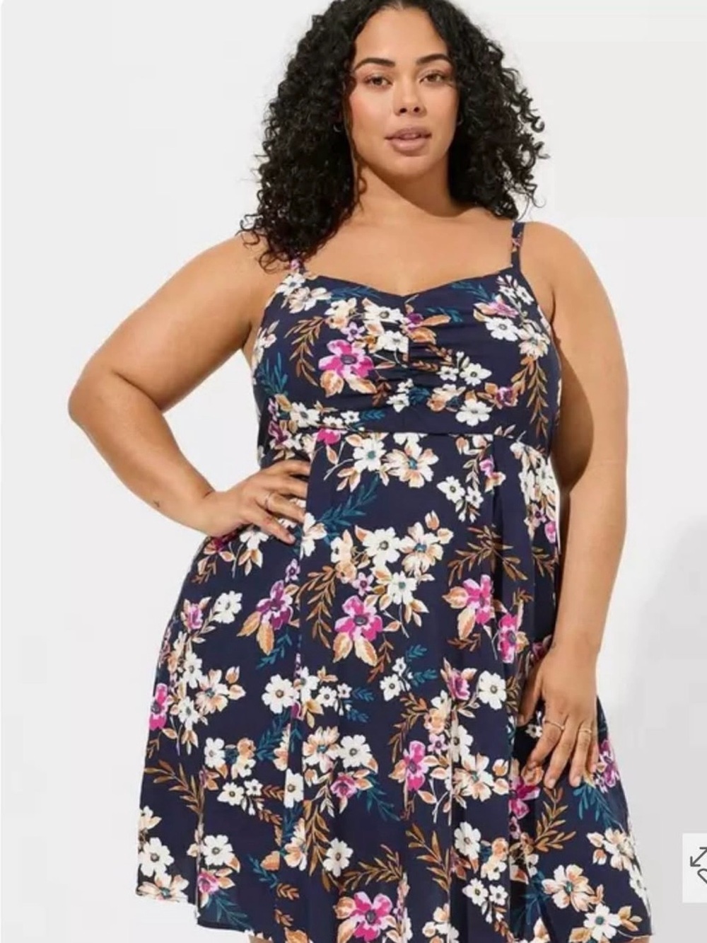 Torrid NWT Navy Floral Mini Dress with Pink & White Blooms - Picture 5 of 8